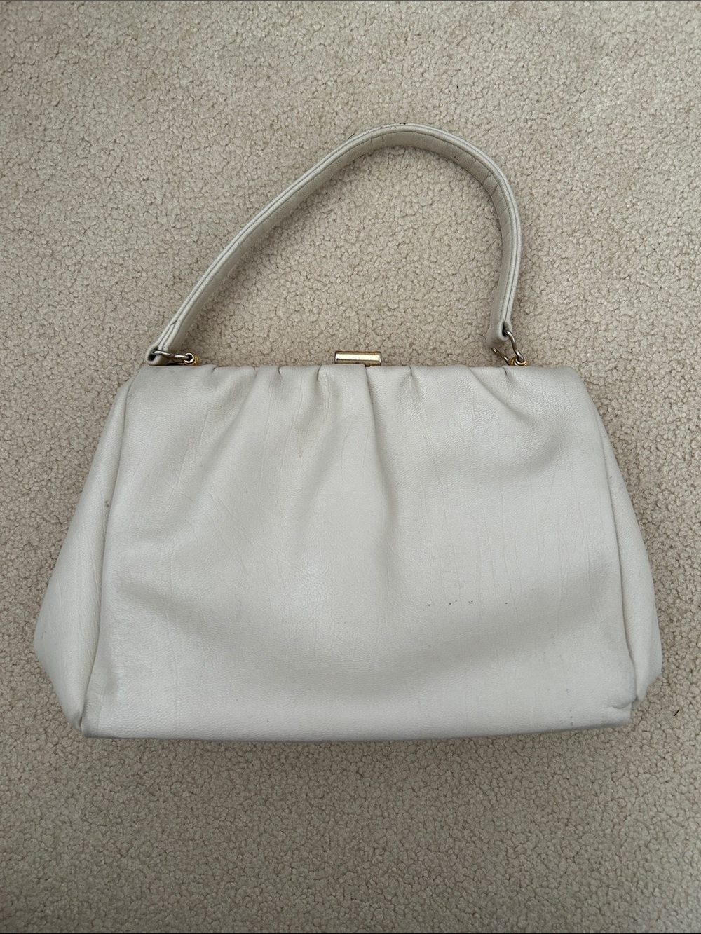 Cream Structured Shoulder Bag with Top Handle